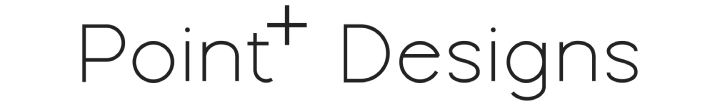 Black geometric text logo reading 'Point+ Designs' on transparent background